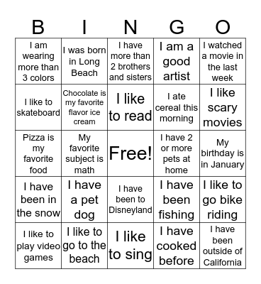 Find A Friend BINGO! Bingo Card