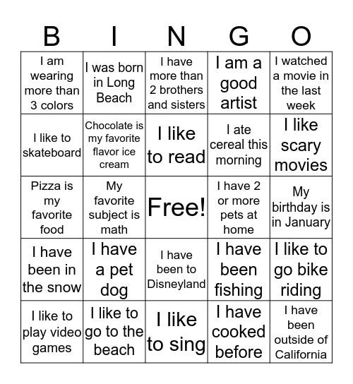 Find A Friend BINGO! Bingo Card