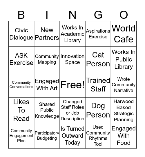 Community Engagement Bingo Card