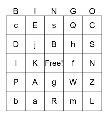 Alphabet Bingo Card