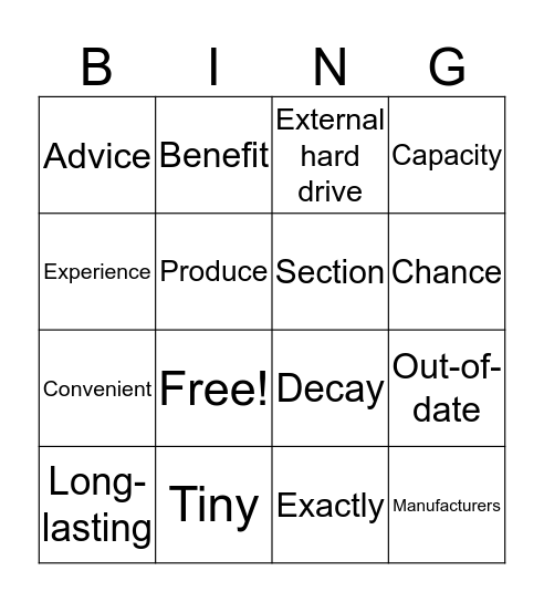 Listening Chapter 2 Clip 3 Bingo Card