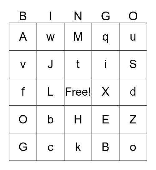 Alphabet Bingo Card