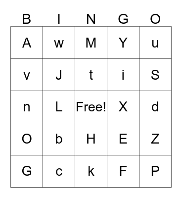 Alphabet Bingo Card