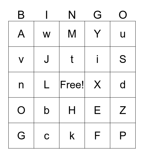 Alphabet Bingo Card