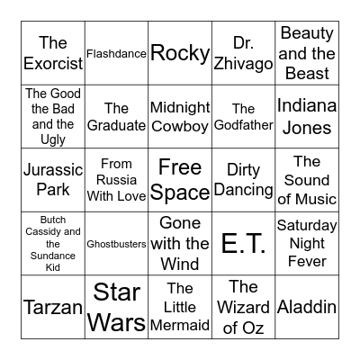 Rock and Roll Bingo-Movies Bingo Card