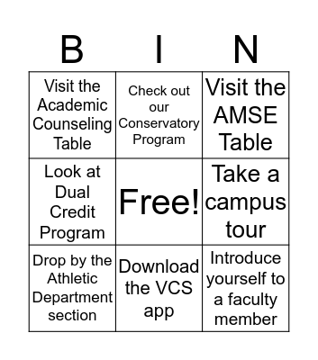 VCHS Open House Bingo Card