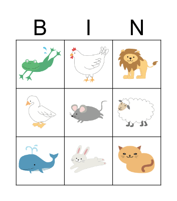 Animal Bingo Card