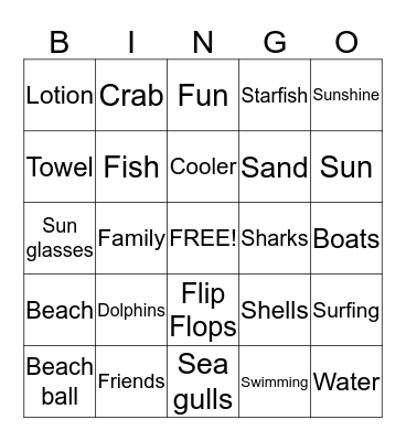 Beach Week Bingo Card