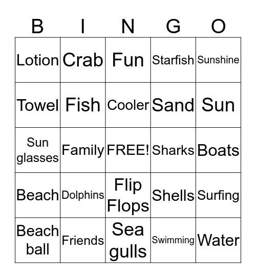 Beach Week Bingo Card