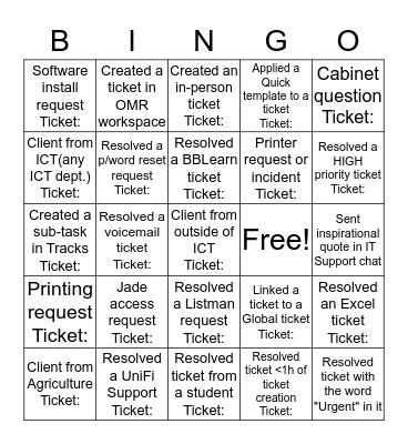 Customer Service Week BINGO Card