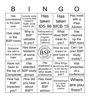 BSP Bingo Mixer Bingo Card