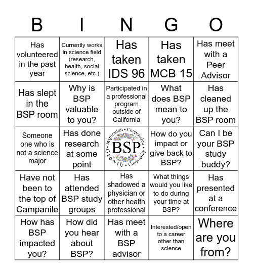 BSP Bingo Mixer Bingo Card