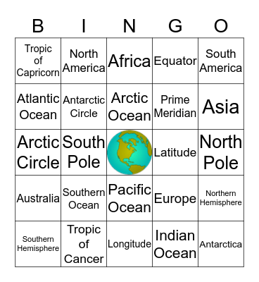 Geography Map Skills Bingo Card