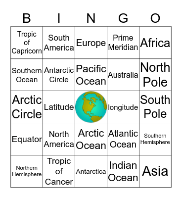 Geography Map Skills Bingo Card