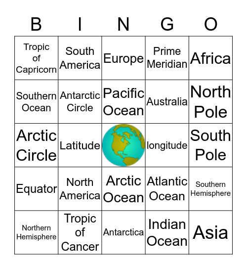 Geography Map Skills Bingo Card