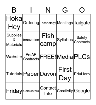 Science Department - August 19, 2013 Bingo Card