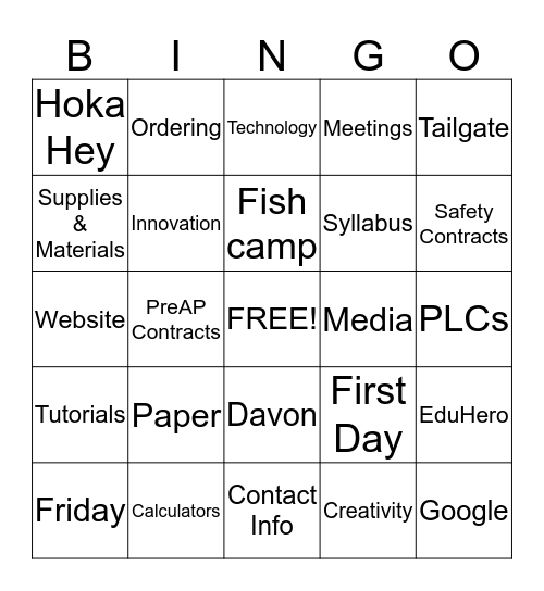 Science Department - August 19, 2013 Bingo Card