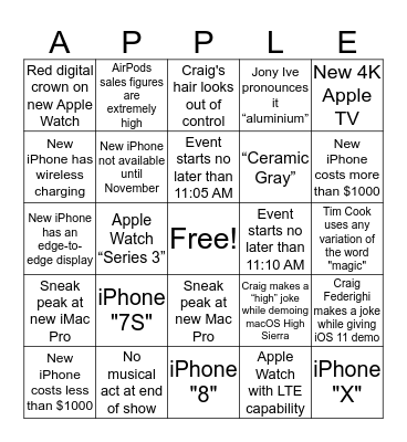 Apple Event Bingo Card