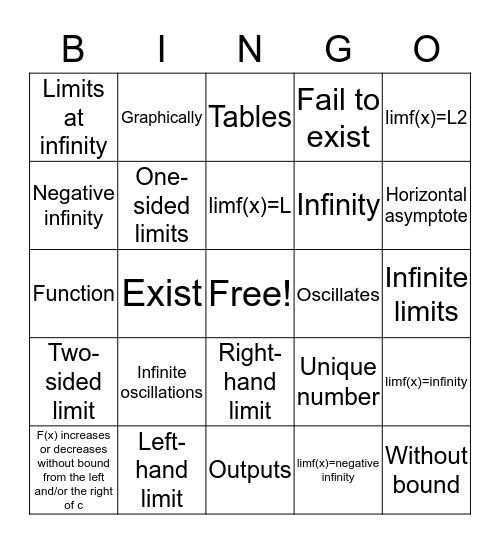Section 12-1 Bingo Card