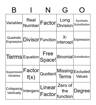 Section 2-3 Bingo Card