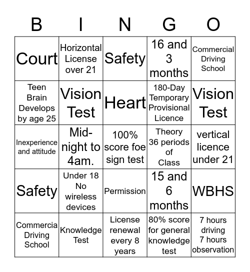Untitled Bingo Card