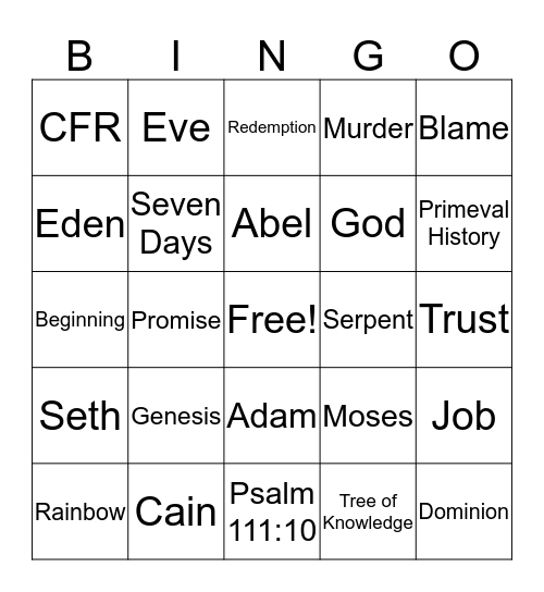 Bible Bingo (Genesis) Bingo Card