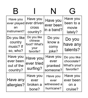 Speech Group Bingo Card