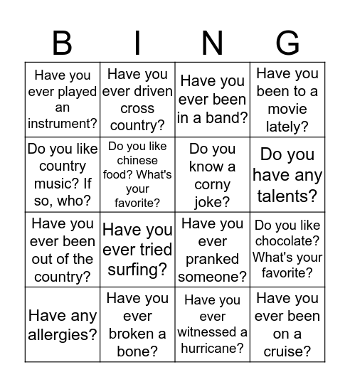 Speech Group Bingo Card