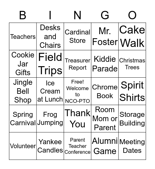 Welcome to PTO Bingo Card