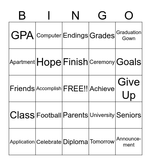 All About College Bingo Card