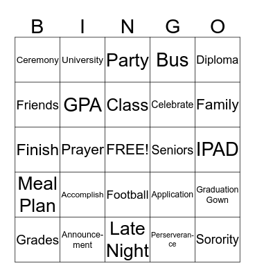 All About College Bingo Card