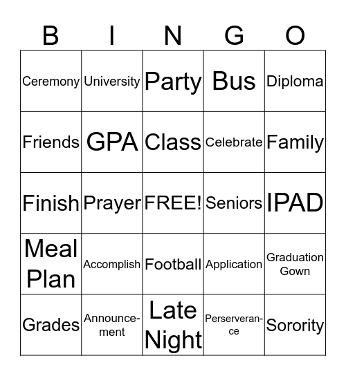 All About College Bingo Card