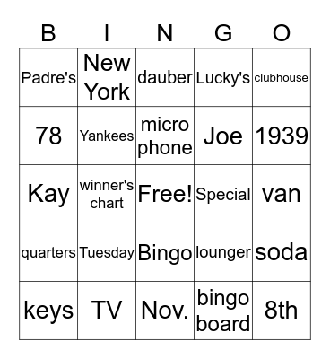 Joe Vitanza Bingo Card