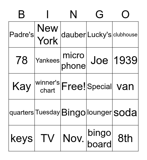 Joe Vitanza Bingo Card