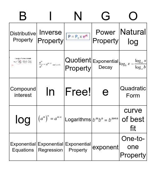 Chapter 3.3-3.4 Bingo Card