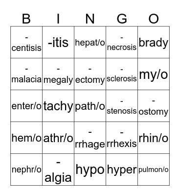 Medical Terms Bingo Card