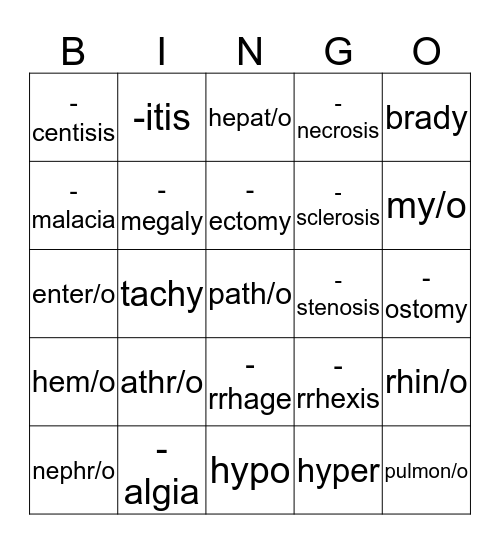 Medical Terms Bingo Card