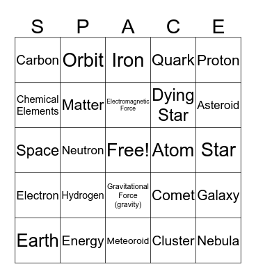 Universe Bingo Card