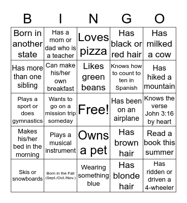 "Get to Know You" BINGO Card