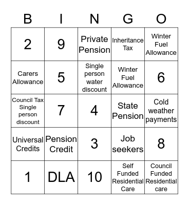 SENIOR MONEY MENTOR  Bingo Card