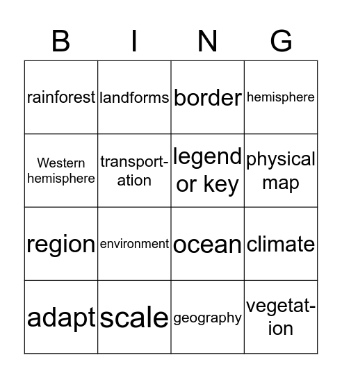 5th grade vocabulary Bingo Card