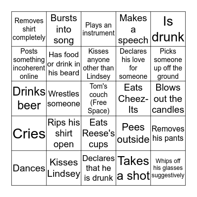 HAPPY BIRTHDAY TOM! Bingo Card