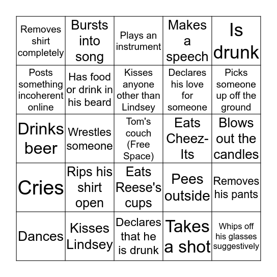 HAPPY BIRTHDAY TOM! Bingo Card