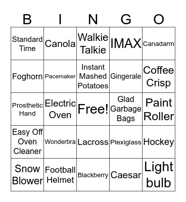 CANADIAN INVENTIONS Bingo Card