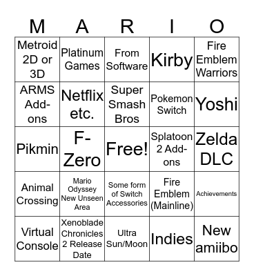 NINTENDO DIRECT 13/09/17 Bingo Card