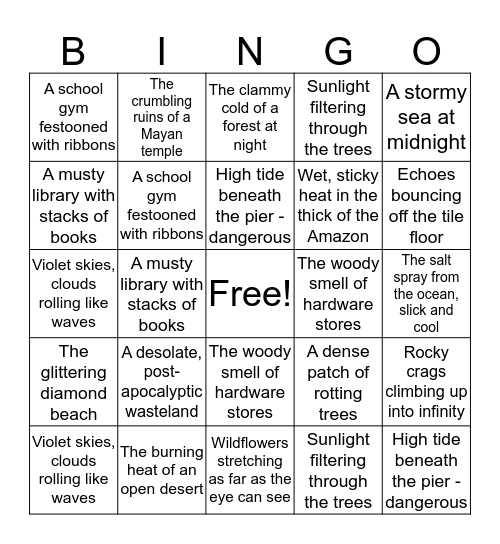 Settings Bingo Card