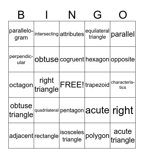 GEOMETRY BINGO Card