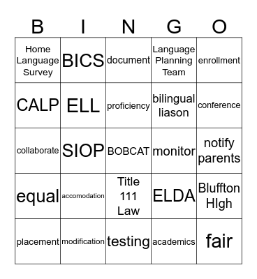 ESOL Bingo Card