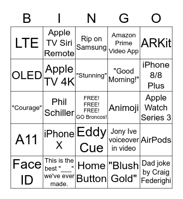 BIG BINGO IPHONE X EVENT! Bingo Card