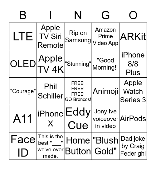 BIG BINGO IPHONE X EVENT! Bingo Card